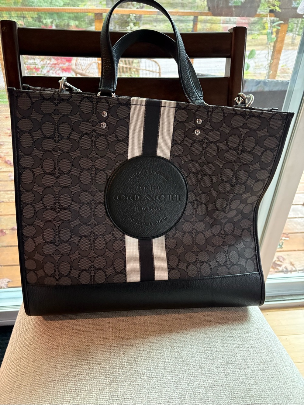 Coach Black and Gray Signature Stripe Tote